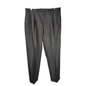Lauren Ralph Lauren Gray Wool Pleated Dress Pants 40X32 Glen Plaid Quiet Luxury